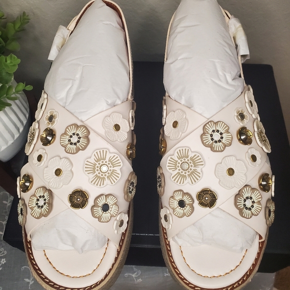 Coach Espadrille Wedge Sandals with Tea Rose - Picture 2 of 8